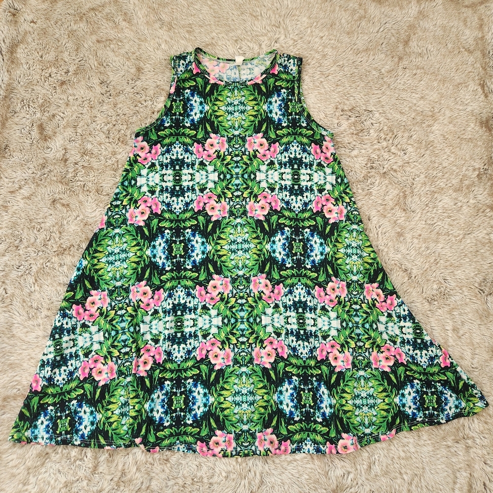 Honey‎ & Lace California Apparel Sleeveless Tropical Floral Dress Women's Large